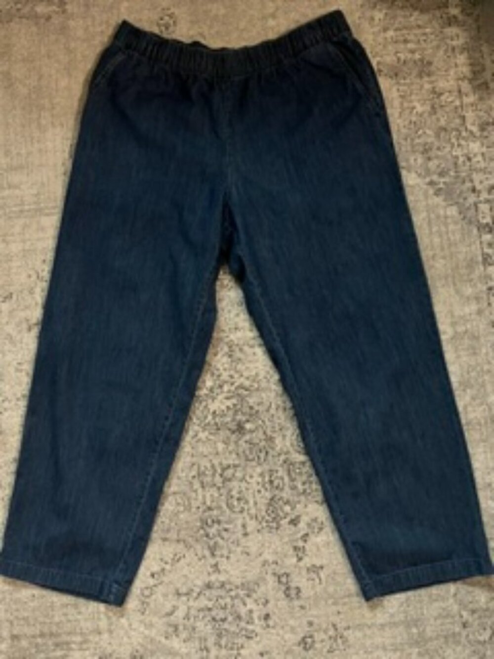 🧡3/$15 UNIQLO Dark Blue Denim Elastic Drawstring Waist Crop Pants Women's XL